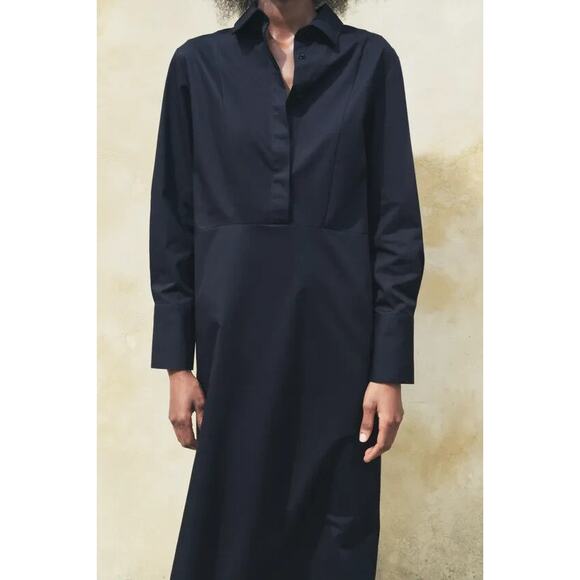 Zara Collection Long Sleeve Pullover Poplin Maxi Shirt Dress Blue Size Small - Picture 3 of 16
